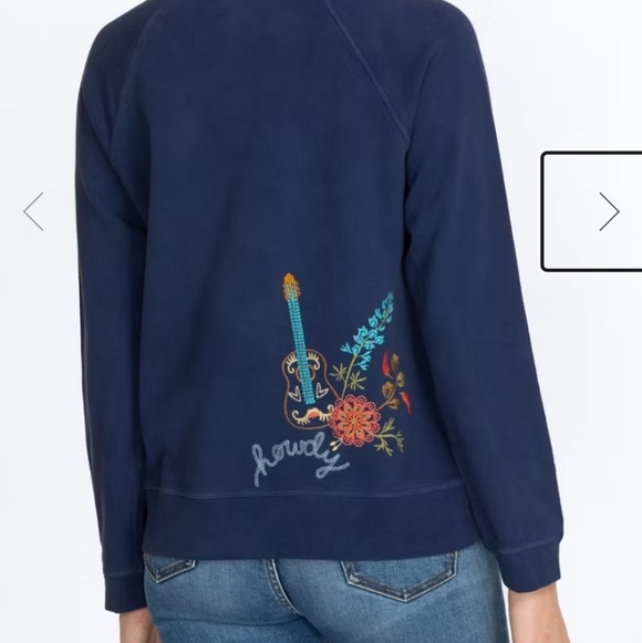 Johnny Was Texas Raglan NWT Navy Sweater Embroidery M Sweatshirt - Picture 13 of 14